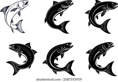 jumping Salmon silhouette vector illustration 