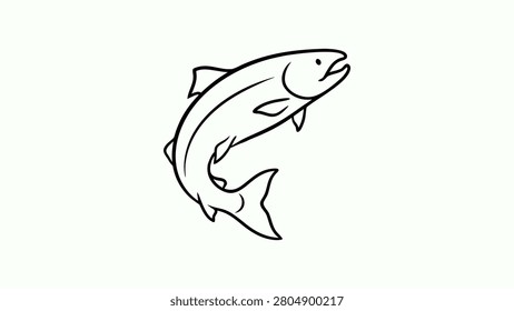 jumping salmon or trout outline illustration hand drawn minimalist freshwater fish silhouette for fly fishing gear and seafood branding flat illustration icon bundle set high resolution