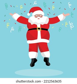 Jumping Santa Claus on light blue background
