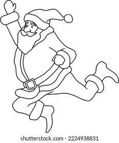 Jumping Santa Claus vector illustration, isolated line art