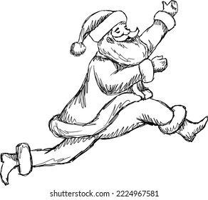 Jumping Santa Claus vector illustration, isolated line art