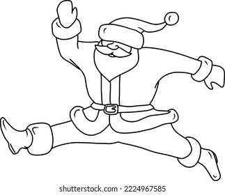 Jumping Santa Claus vector illustration, isolated line art