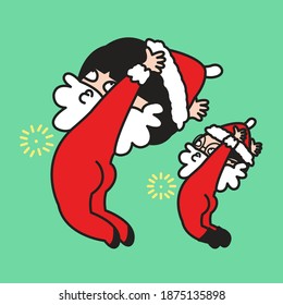 Jumping Santy And Santa Claus. Merry Christmas Concept Card Character illustration