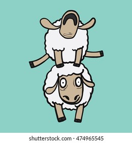 Jumping Sheep, Funny Sheep cartoon, isolated vector