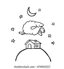 Jumping Sheep, Funny Sheep cartoon, isolated vector