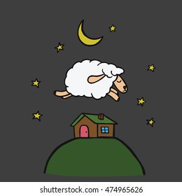 Jumping Sheep, Funny Sheep cartoon, isolated vector