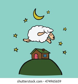 Jumping Sheep, Funny Sheep cartoon, isolated vector