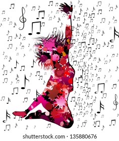 jumping silhouette with musical background