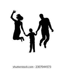 jumping silhouetted parents with son vector 