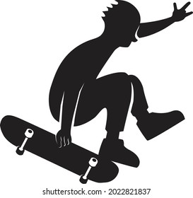 Jumping skateboarder on skateboard silhouette