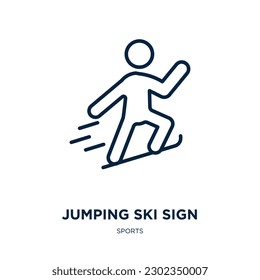 jumping ski sign icon from sports collection. Thin linear jumping ski sign, winter, ski outline icon isolated on white background. Line vector jumping ski sign sign, symbol for web and mobile