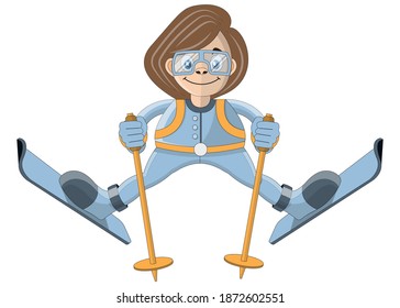 Jumping skier. Isolated on white background. Vector illustration.