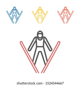 Jumping skier line icon. Vector signs for web graphics