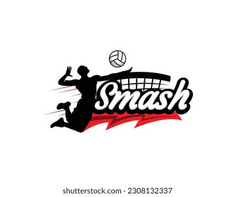 Jumping Smash Volley Ball Sport Logo Design Template