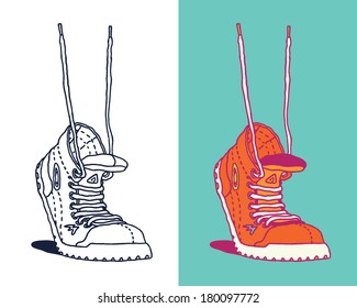 Jumping sneakers. Vector illustration.