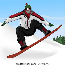 Jumping snowboarder