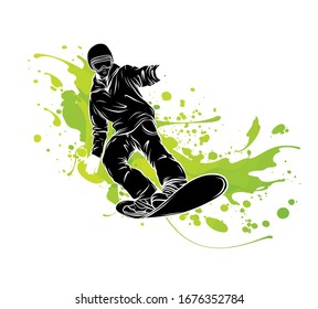 Jumping snowboarder. Vector illustration sign branding identity corporate logo.