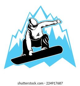 Jumping snowboarder. Vector sign branding identity corporate logo.