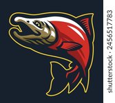 Jumping Sockeye Salmon Fish Cartoon Illustration