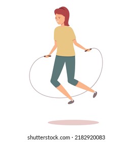 Jumping sport icon cartoon vector. Jump rope. Female activity
