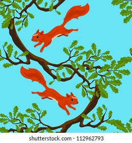 Jumping squirrels seamless pattern