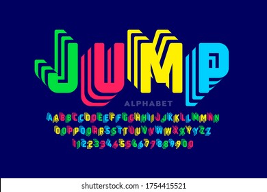 Jumping style font design, alphabet letters and numbers vector illustration