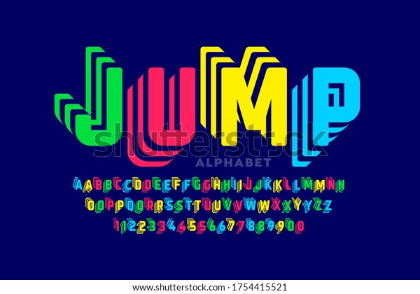 ジャンプスタイルのフォントデザイン アルファベットの文字と数字のベクターイラスト のベクター画像素材 ロイヤリティフリー