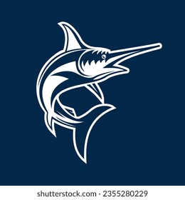 Jumping swordfish fishing design template illustration. Fishing sport logo