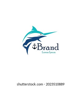 Logo de saltar pez espada. Logo moderno y elegante de la empresa