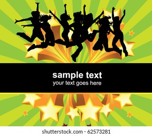 jumping team on the background - vector poster