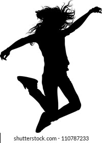 Jumping Teen Girl Isolated Silhouette .