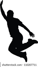 Jumping Teen Isolated Silhouette .