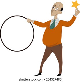 Jumping through the hoop for a gold star, vector illustration, EPS 8
