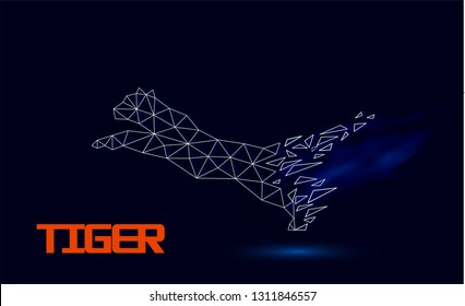 Jumping tiger abstract form from polygons.
