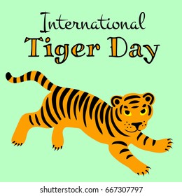 Jumping tiger in cartoon style. International tiger day