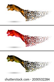 jumping tiger from disintegrating polygons in grunge style