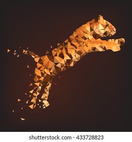 Jumping tiger illustration. Low poly design.