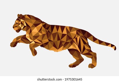 jumping tiger, isolated color image on a white background in the low poly style 