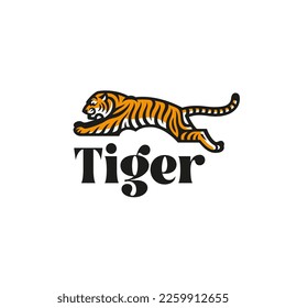 Jumping tiger logo design template. Vector illustration.