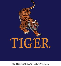 Jumping tiger logo design template. Vector illustration.