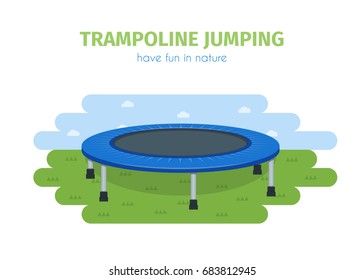 Jumping trampoline vector flat realistic icon. Isolated trampoline for children and adults for fun outdoor fitness jumping