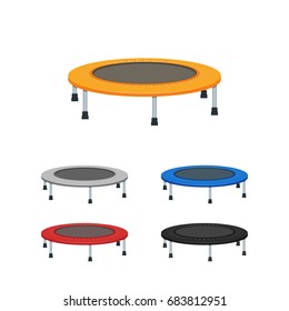 Jumping trampoline vector flat realistic icon. Isolated trampoline set for children and adults for fun indoor or outdoor fitness jumping