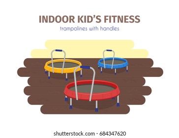 Jumping trampoline vector flat realistic icon. Isolated trampoline set for children for fun indoor or outdoor sport fitness jumping
