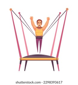 Jumping trampolines composition with isolated doodle human character trampolining on rubber vector illustration