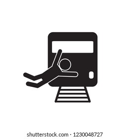 Jumping under train suicide icon,.Vector.