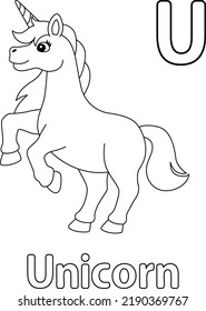 Jumping Unicorn Alphabet ABC Coloring Page U