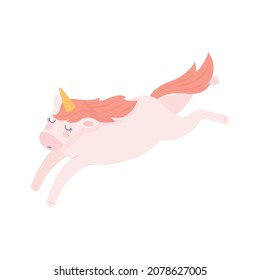 jumping unicorn cartoon icon flat