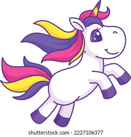 Jumping unicorn. Funny magic horse. Color animal