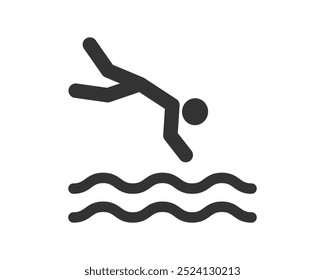 Saltar al símbolo de icono de agua. Hombre buceando logo signo. Imagen de Ilustración vectorial. Zona de buceo de natación.