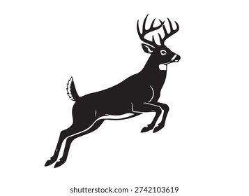 jumping whitetail deer silhouette, deer vector illustration art